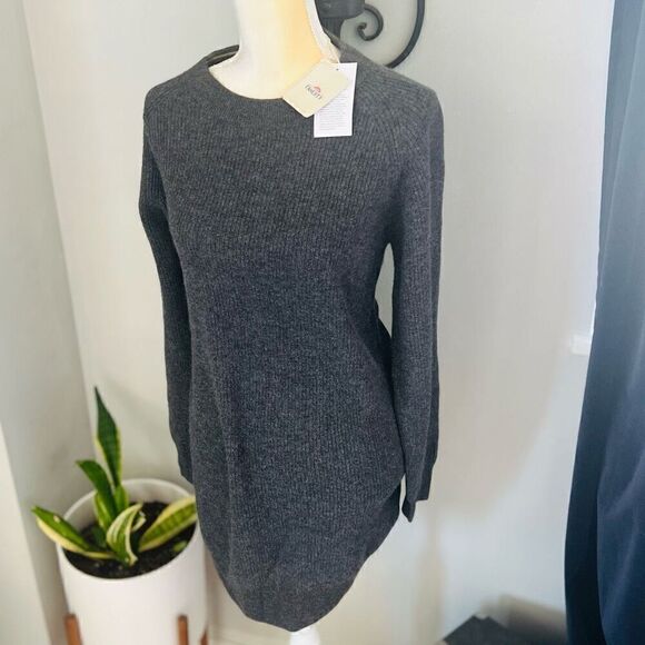 FAHERTY Stowe Cashmere Sweater Dress, 100% Cashmere, Gray, Large, (12/14), NWT - Picture 5 of 16